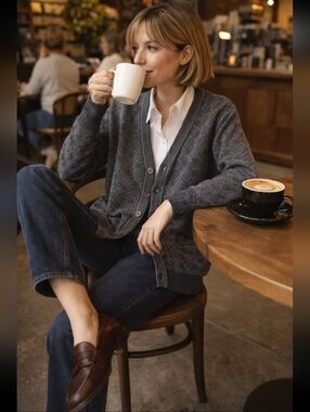 Tootal London Cashmere Silk Wool Luxury Cardigan Gray British Heritage Knit L